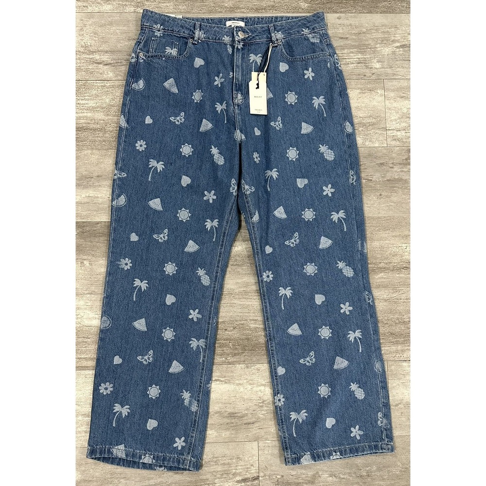 Forever 21 90's Fit High Rise All Over Print Jeans Plus Size 12 Relaxed 31" Insm